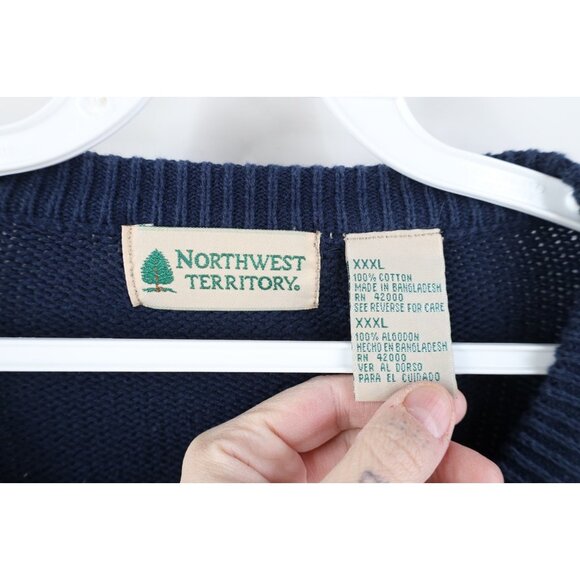 Vintage 90s Streetwear Mens 3XL Faded Blank Cotton Ribbed Knit Crewneck Sweater - Picture 4 of 4